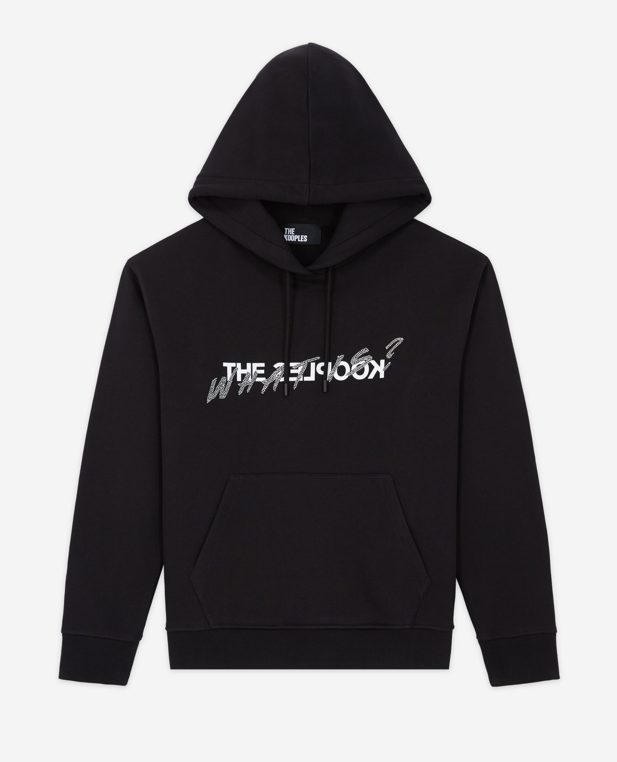 Damen Schwarzes Sweatshirt mit „What is“-Strassbesatz, BLACK, hi-res image number null