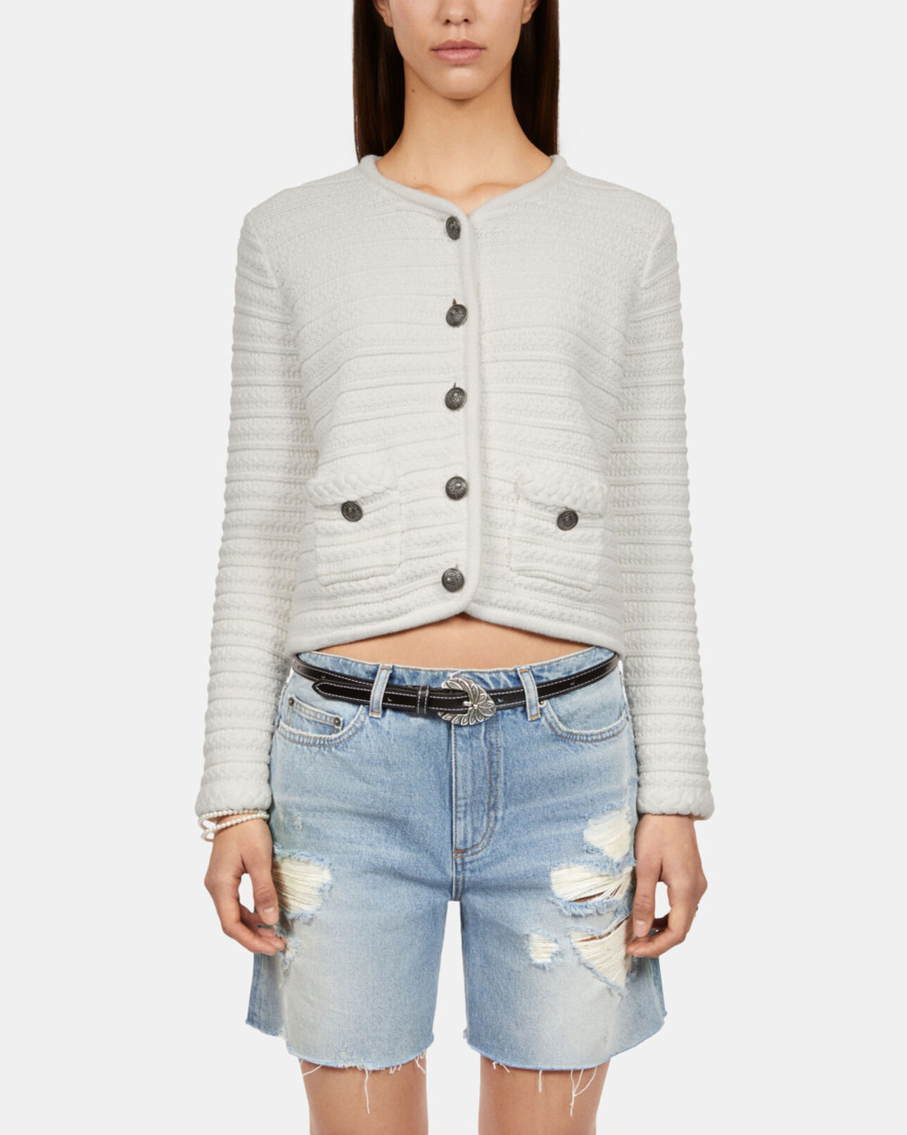 The Kooples WOMEN ECRU ecru cable knit cardigan