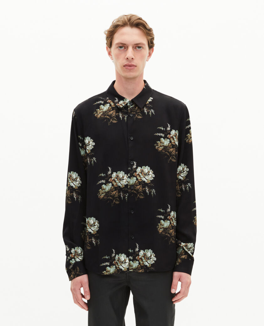 The Kooples MEN BLACK / GREEN / WHITE green and black floral print shirt