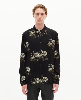 The Kooples MEN BLACK / GREEN / WHITE green and black floral print shirt