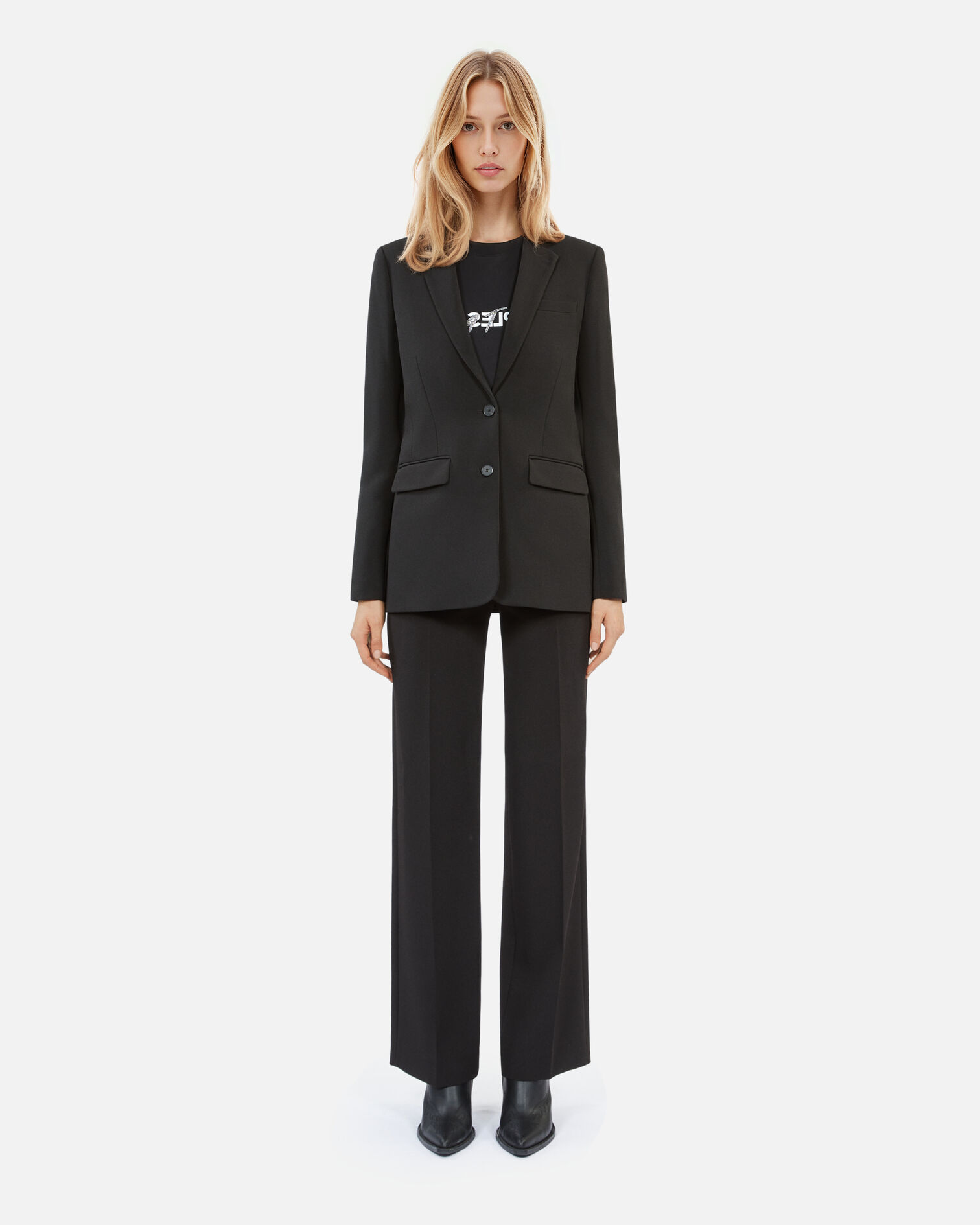 Black crêpe suit jacket straight cut, BLACK, hi-res image number null
