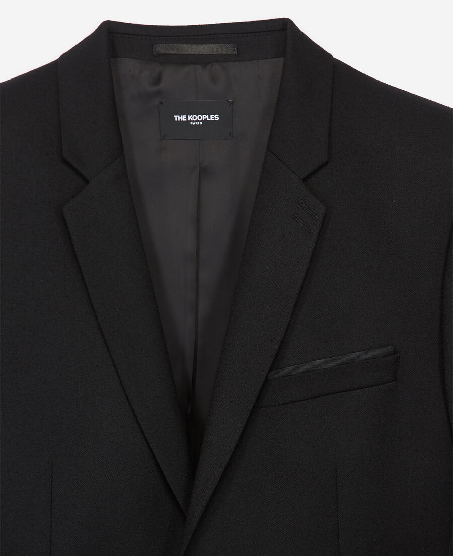 formal black wool jacket with notched lapels