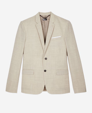 The Kooples HERREN BEIGE beigefarbene, schmal geschnittene anzugjacke aus wolle