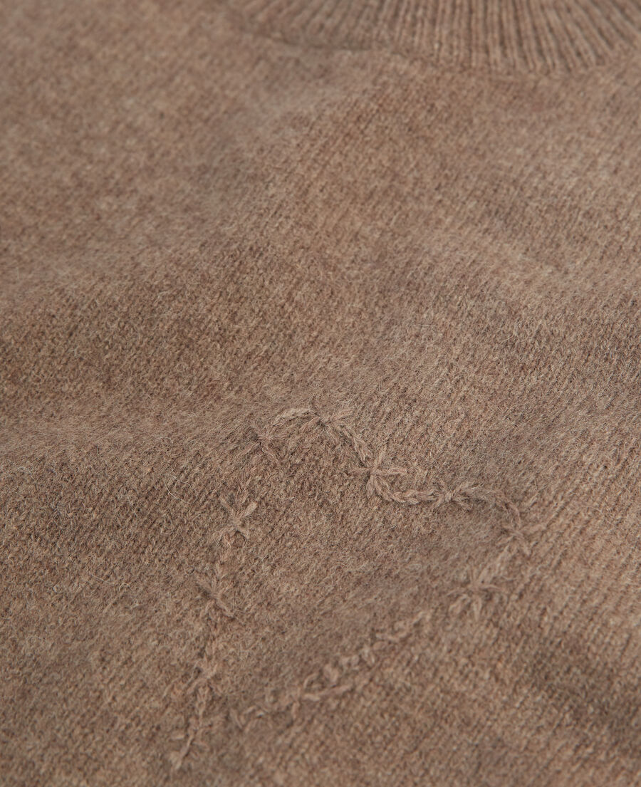 beige wool sweater with heart embroidery