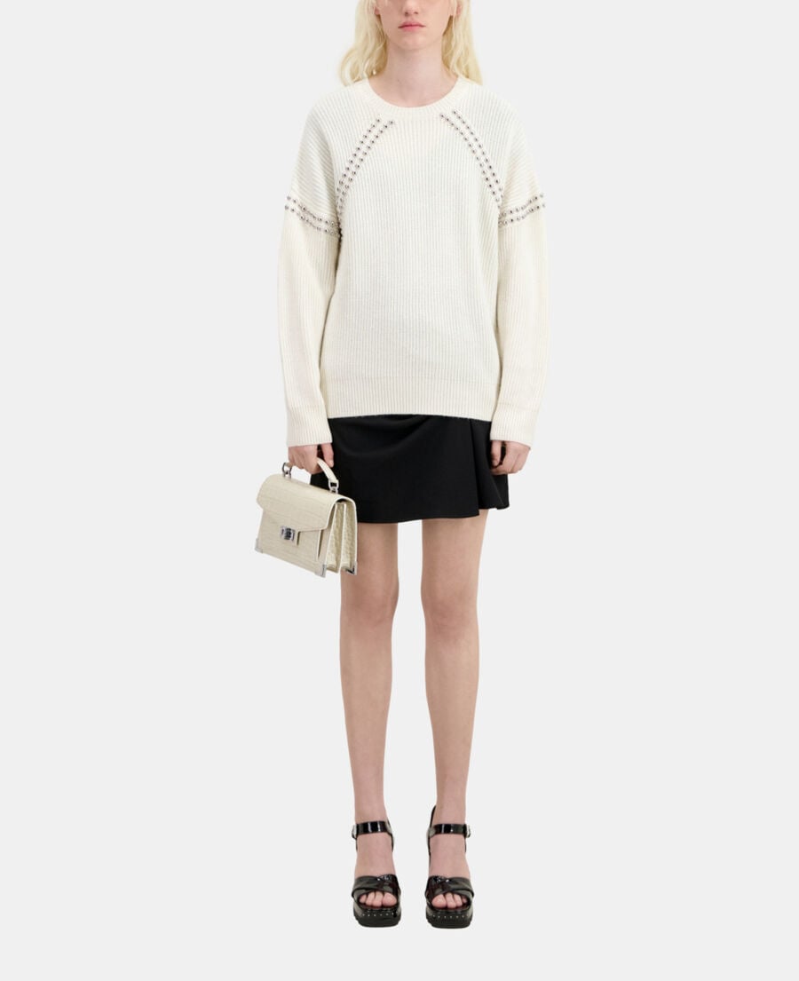 The Kooples WOMEN ECRU ecru ribbed wool and cashmere sweater with studs