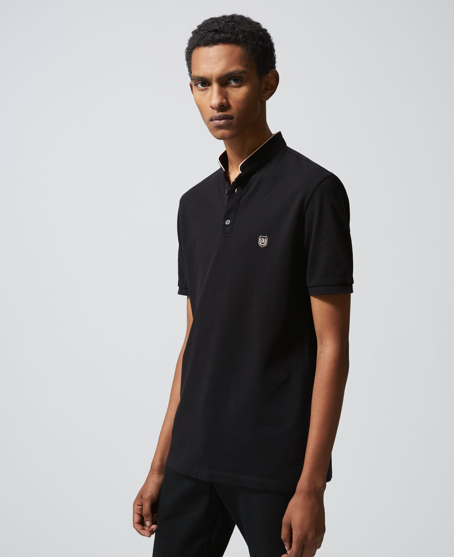 Oportuno Península foro Camisa polo negra con cuello Mao | The Kooples