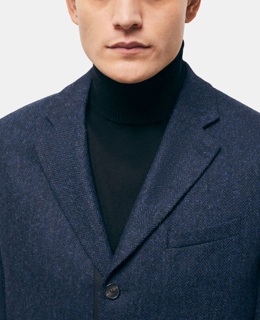 blue patterned wool jacket
