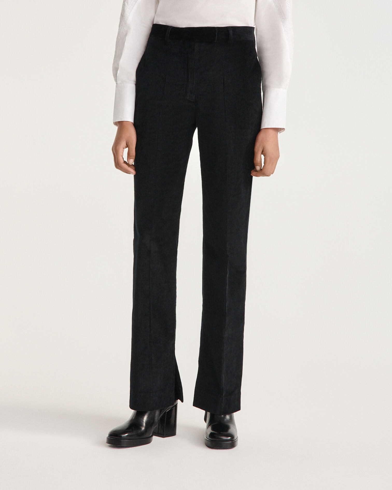 Loose-fitting black velvet pants, BLACK, hi-res image number null