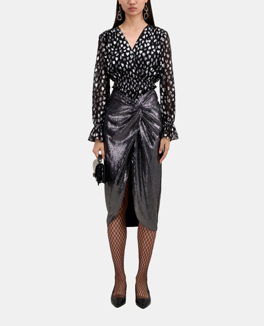 The Kooples WOMEN SILVER metallic mid-length skirt