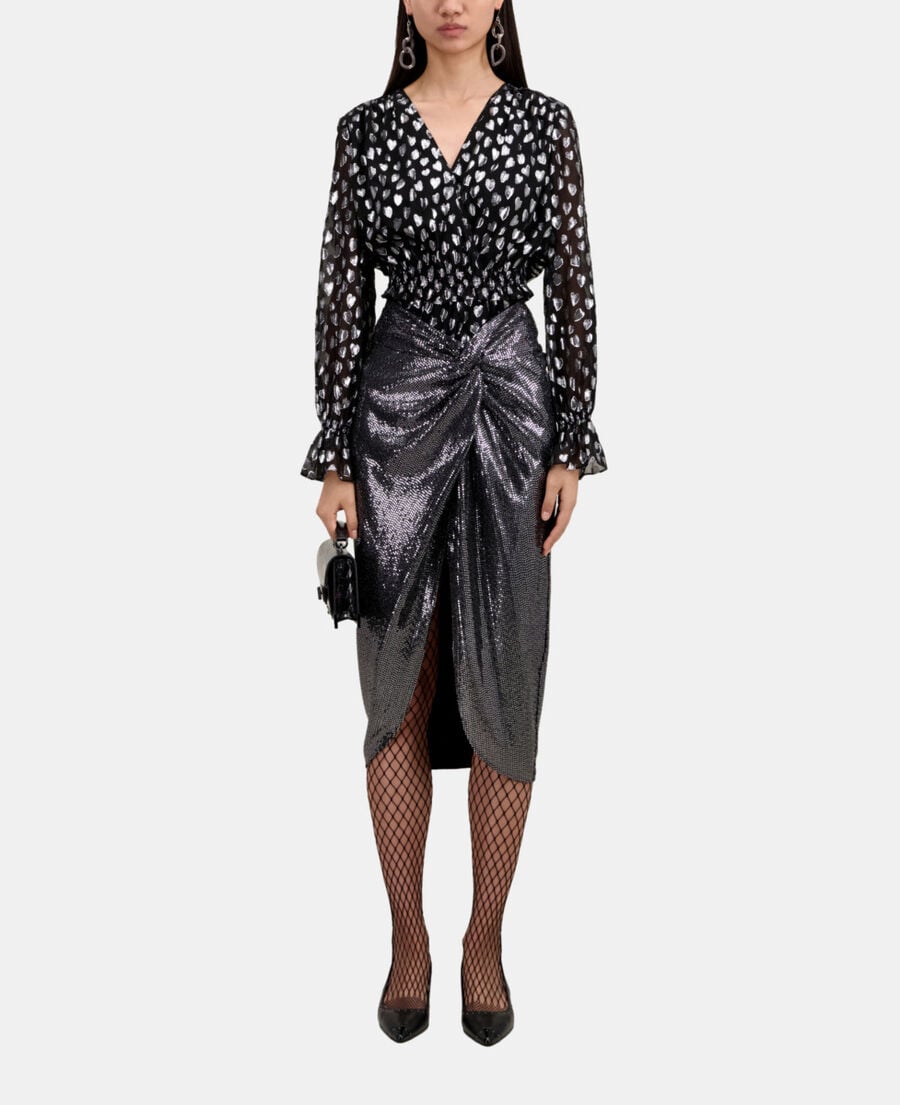 The Kooples WOMEN SILVER metallic mid-length skirt
