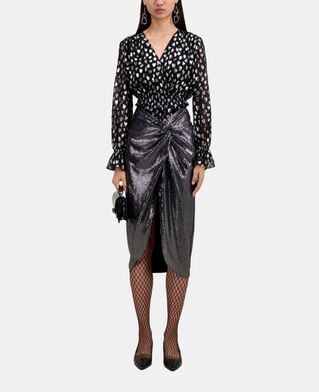 The Kooples WOMEN SILVER metallic mid-length skirt