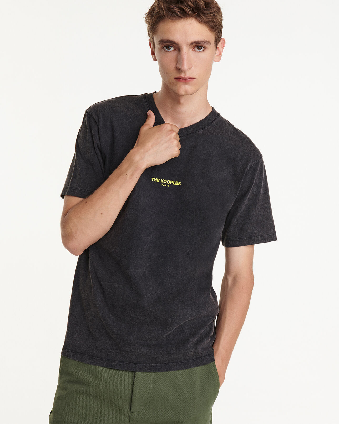 The Kooples HOMBRE BLACK WASHED camiseta negra desgastada algodón logotipo