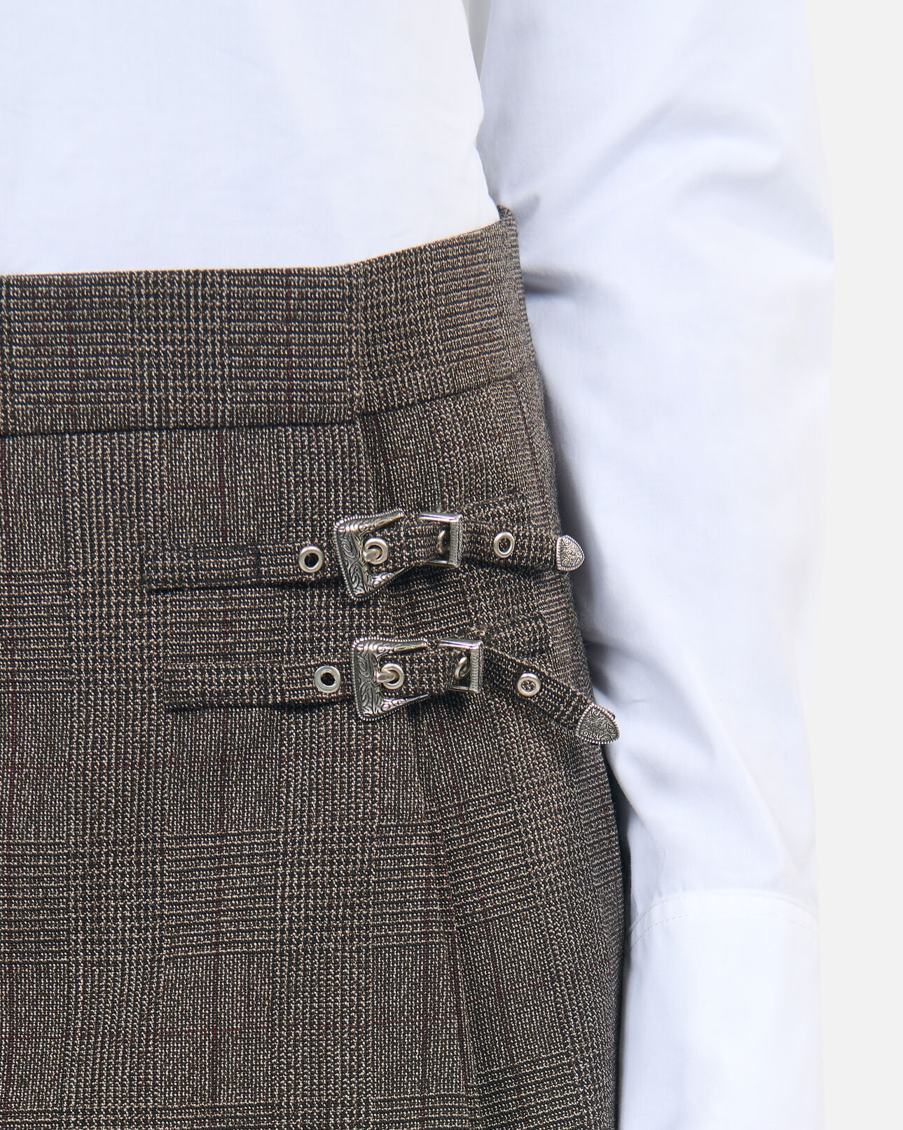The Kooples WOMEN BROWN short prince of wales skirt in brown wool