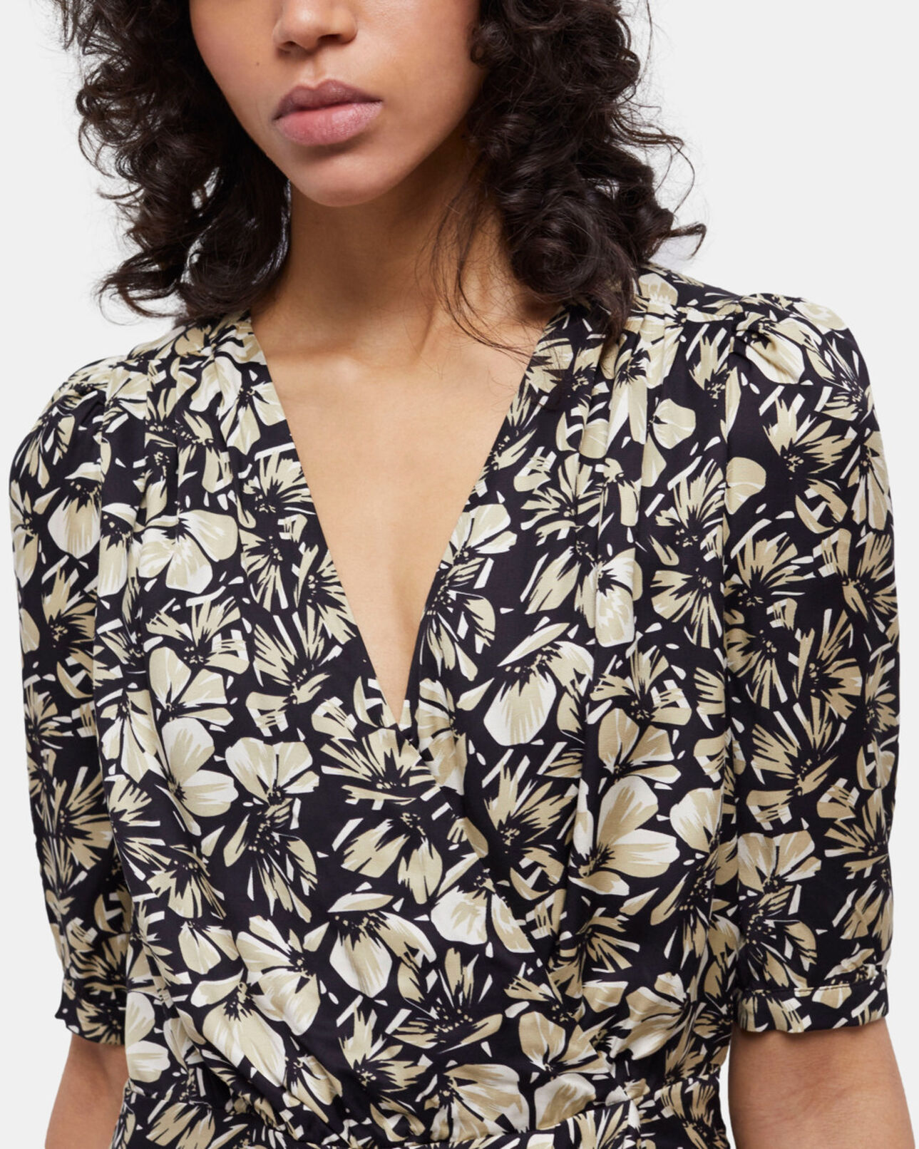 The Kooples WOMEN BLACK BROWN short printed wrap dress