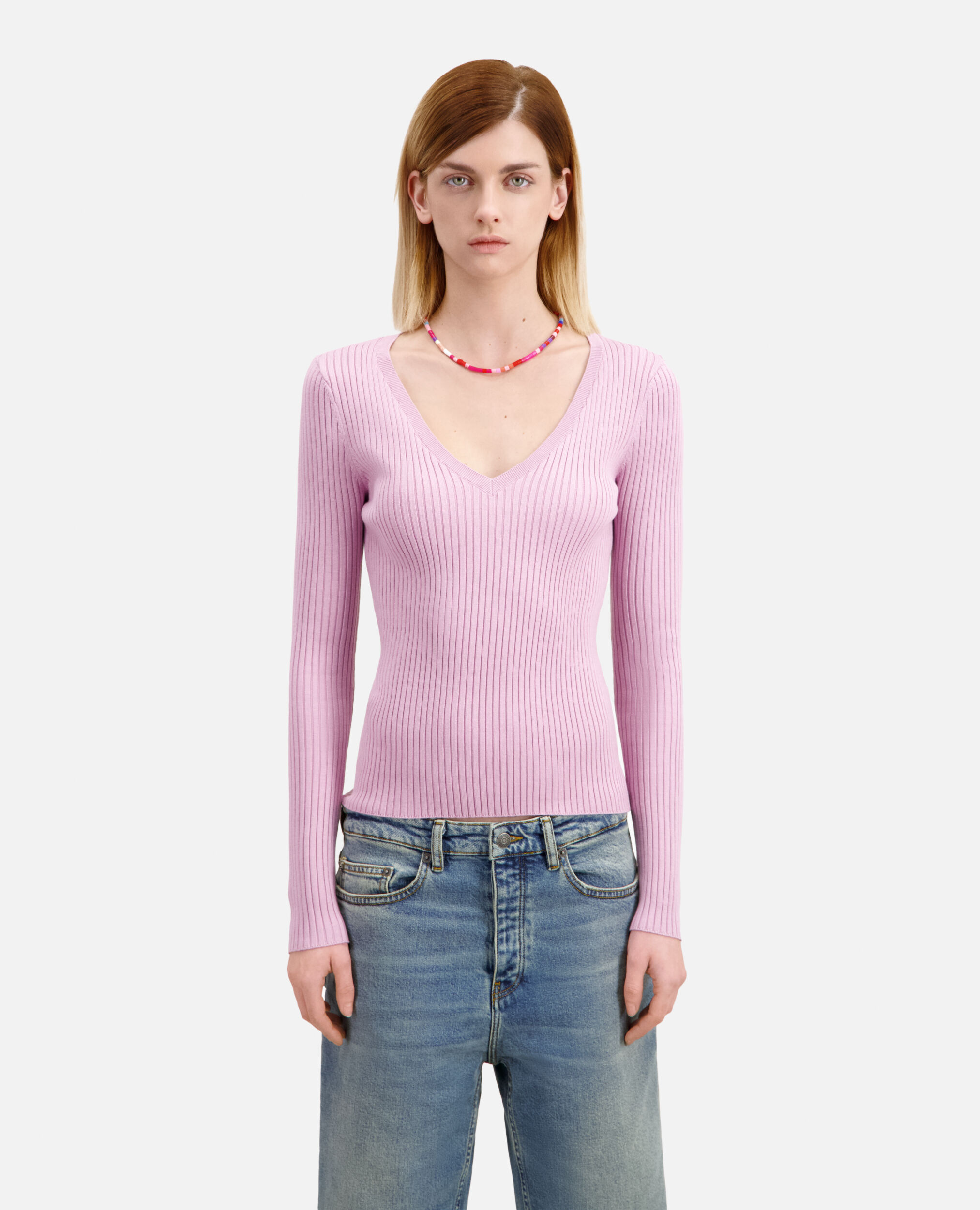 Pink ribbed knit sweater, PINK, hi-res image number null