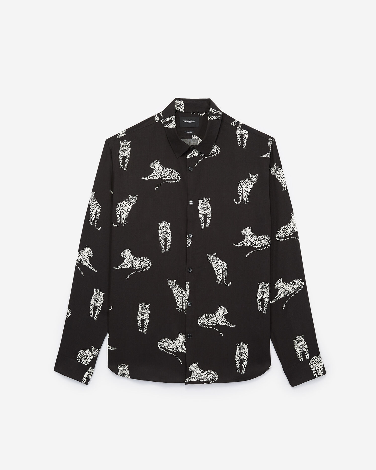 Black shirt with white panther print, BLACK WHITE, hi-res image number null