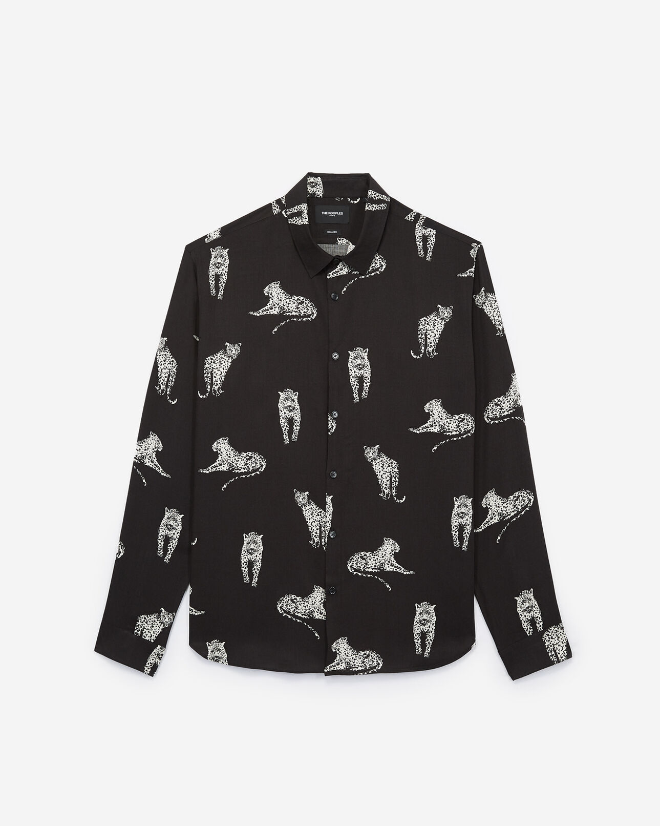 The Kooples MEN BLACK WHITE black shirt with white panther print
