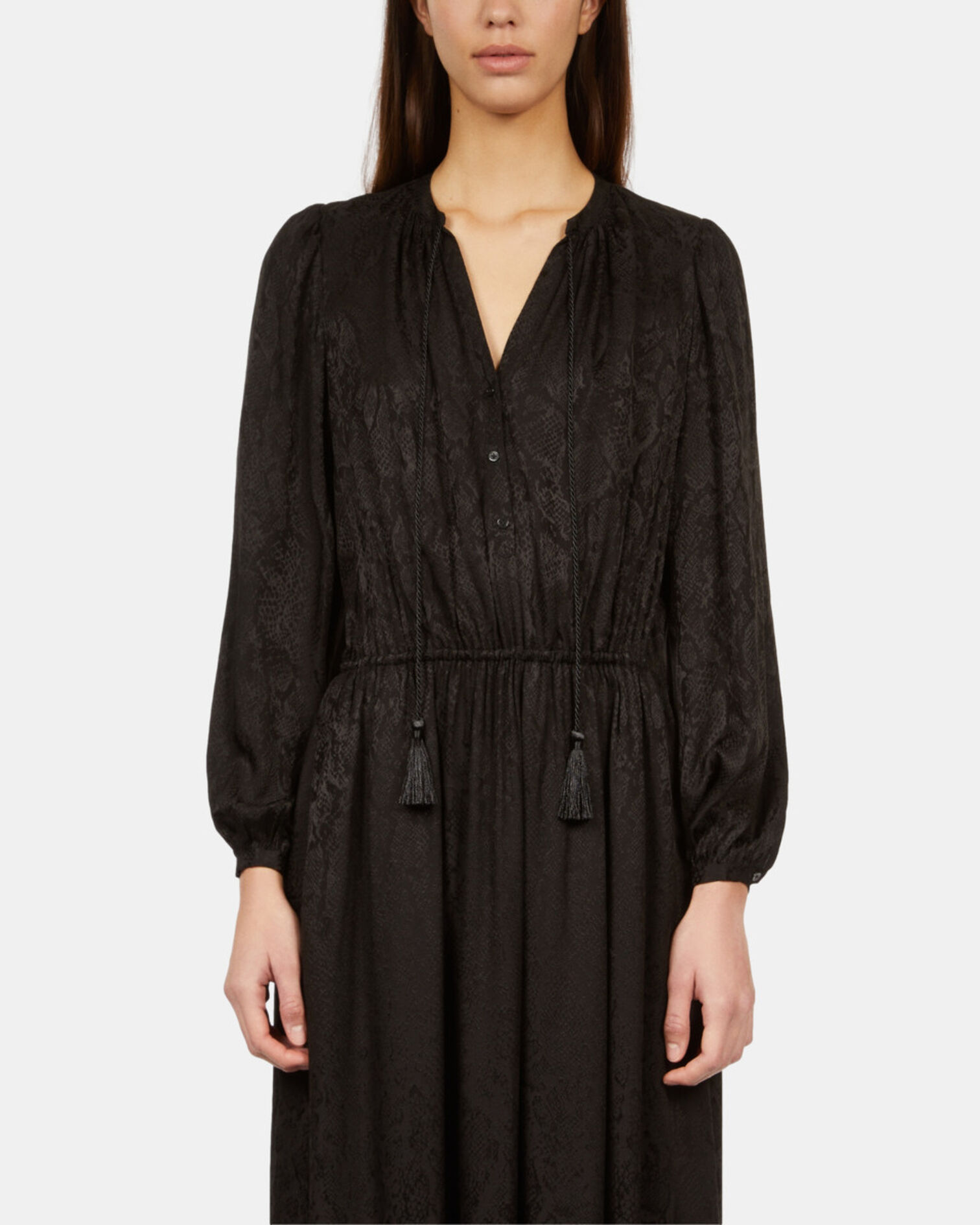 Long black snakeskin jacquard dress, BLACK, hi-res image number null
