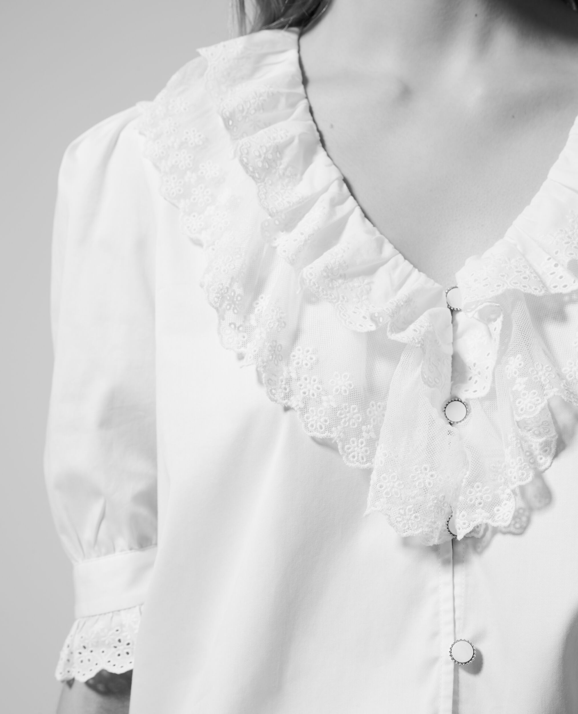 Buttoned ecru cotton shirt with frills, ECRU, hi-res image number null