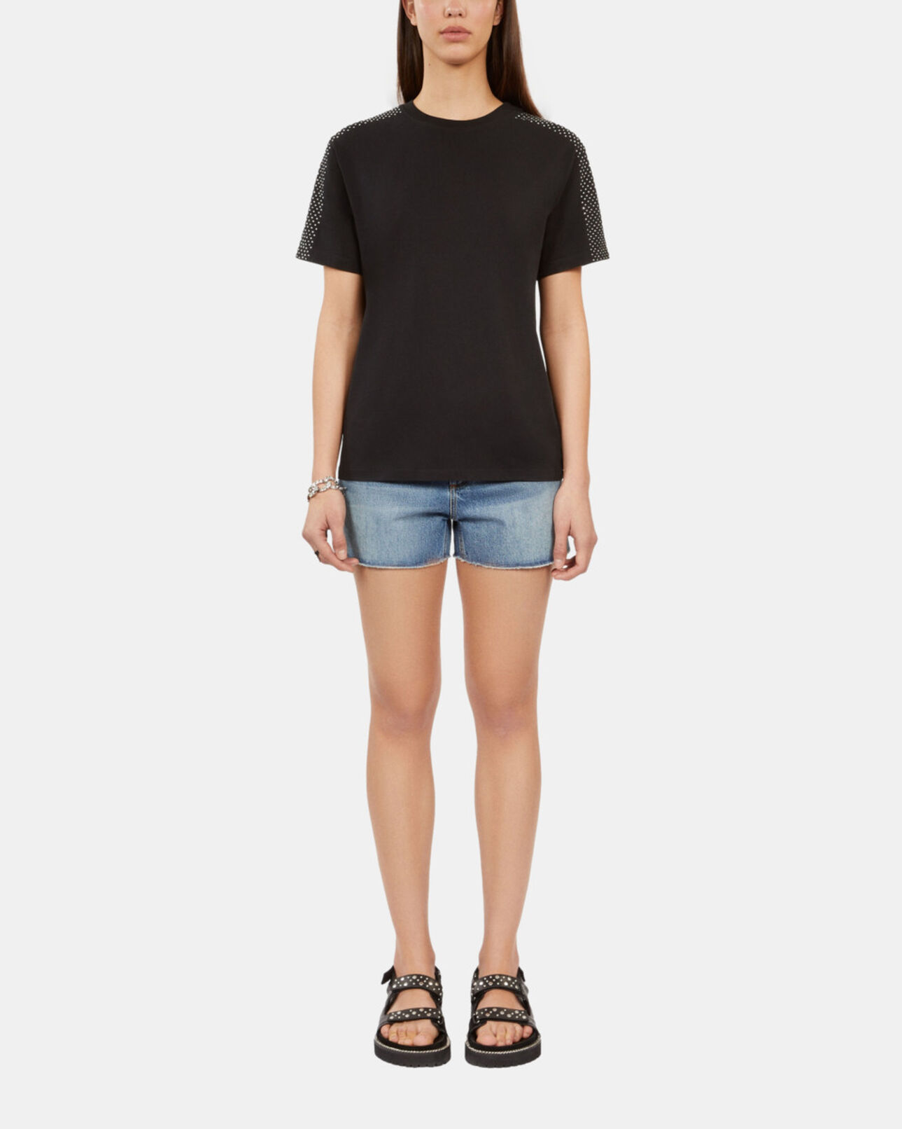 The Kooples WOMEN BLACK women's black t-shirt with rhinestones