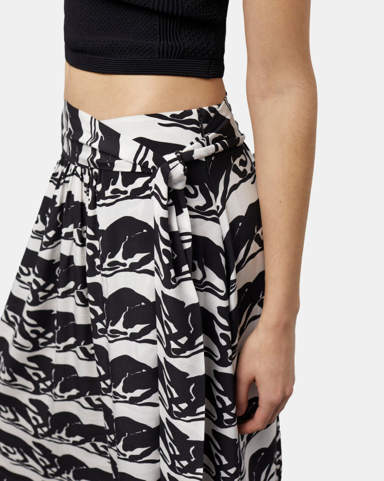 The Kooples WOMEN BLACK / WHITE long printed skirt