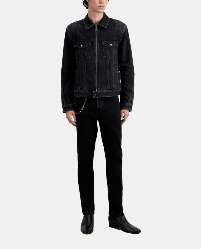 The Kooples HOMME BLACK WASHED blouson biker noir en denim