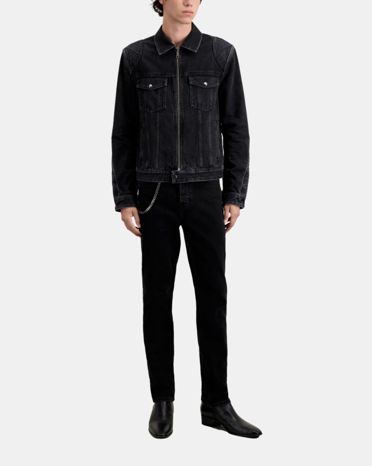 The Kooples HERREN BLACK WASHED schwarze bikerjacke aus denim