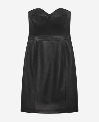 The Kooples WOMEN BLACK short strapless black leather dress