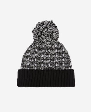 The Kooples FEMME BLACK / WHITE bonnet à sequins en tweed noir et blanc