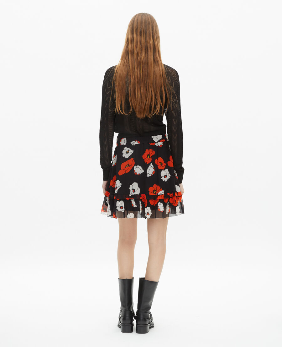 The Kooples F BLACK RED OFF WHITE short black floral print skirt