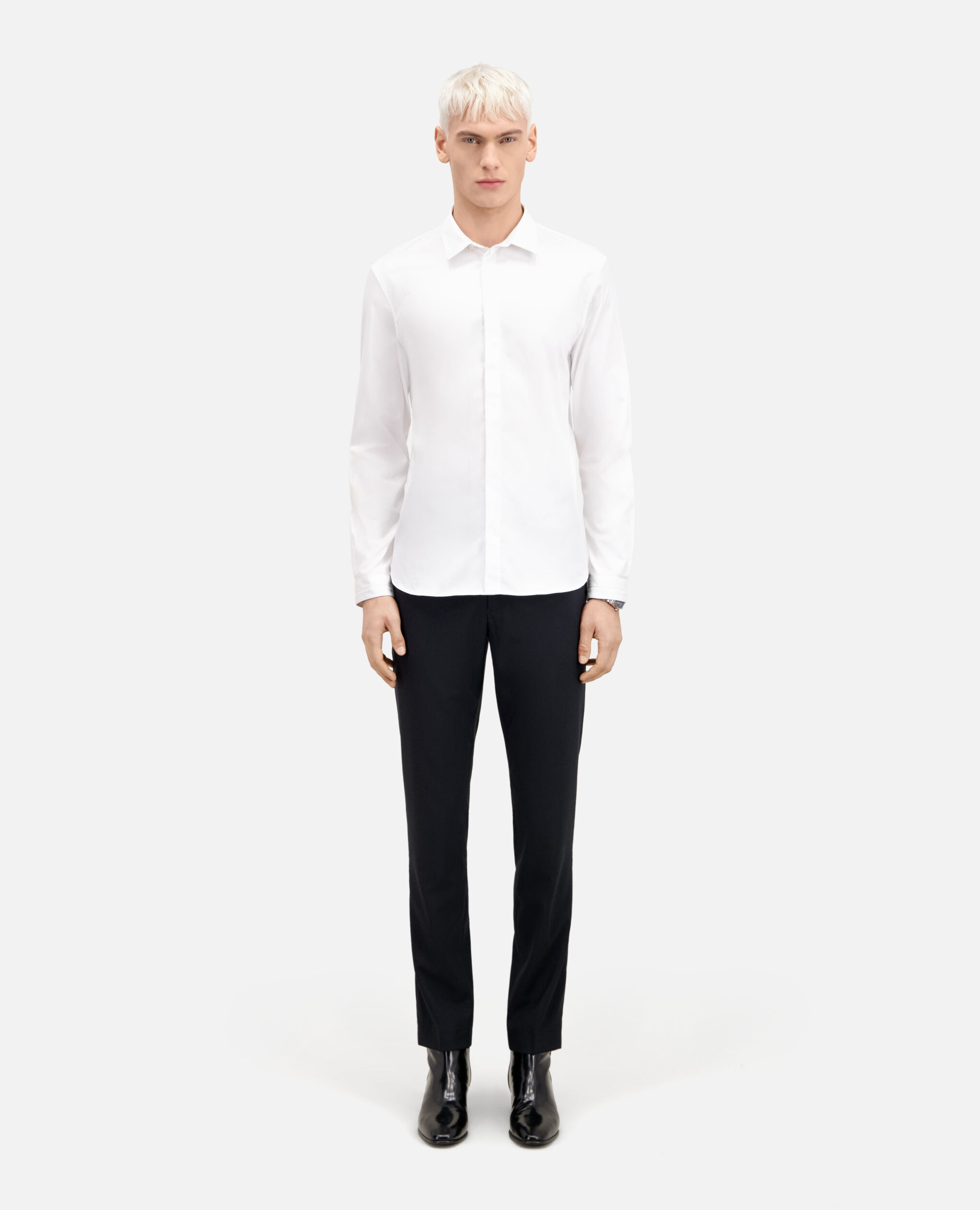 Smart twill white shirt, WHITE, hi-res image number null