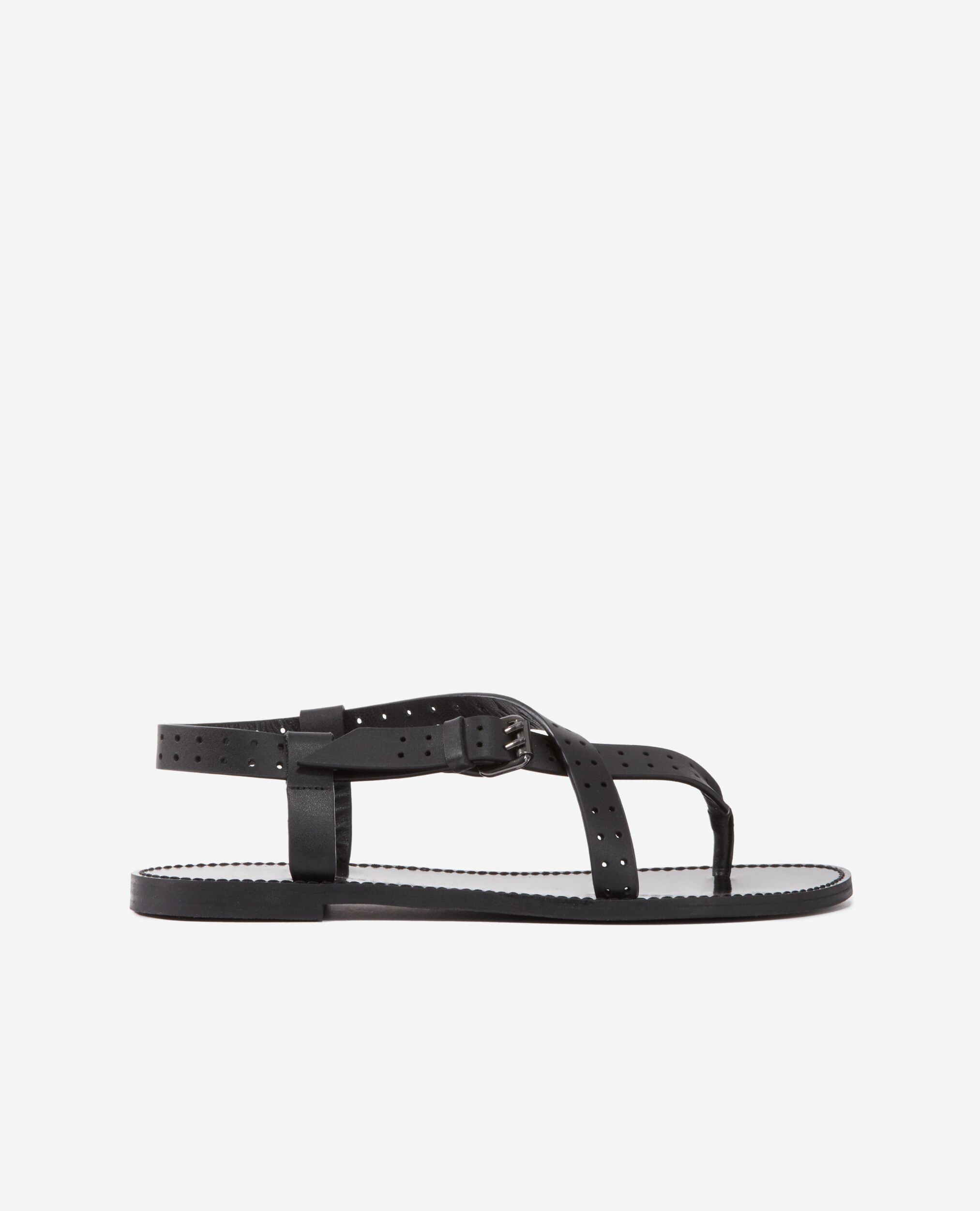 Black sandals in perforated leather, BLACK, hi-res image number null