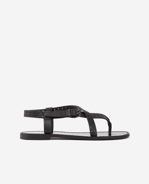 black sandals in perforated leather
