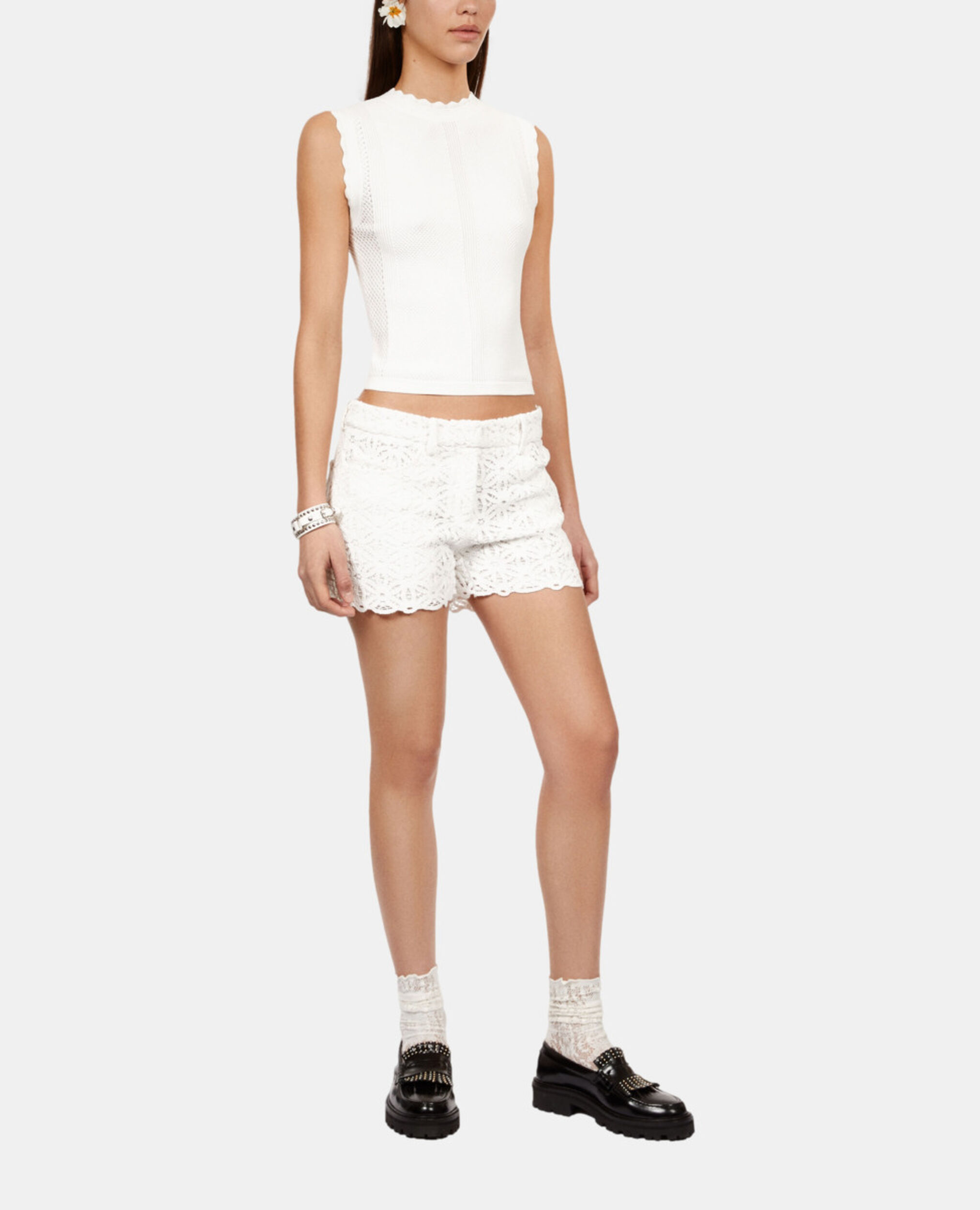 White short knit top, WHITE, hi-res image number null