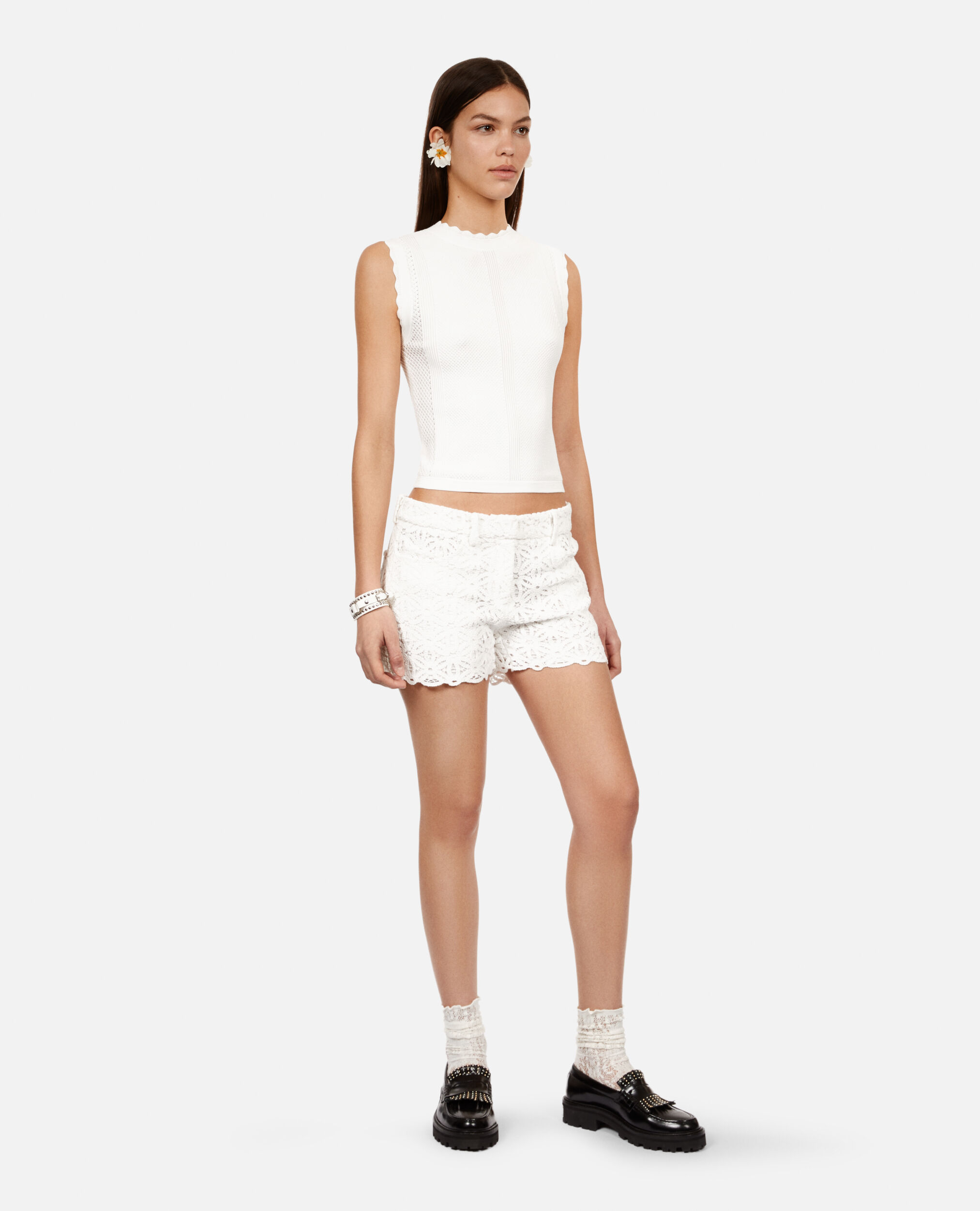 White short knit top, WHITE, hi-res image number null