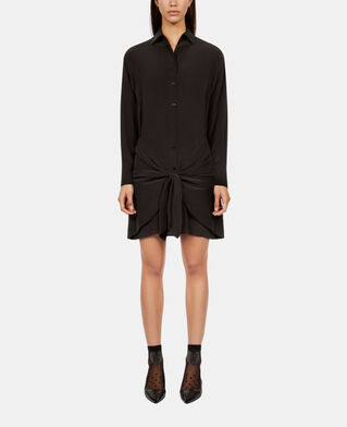 The Kooples FEMME BLACK robe chemise courte en soie avec nœud noire
