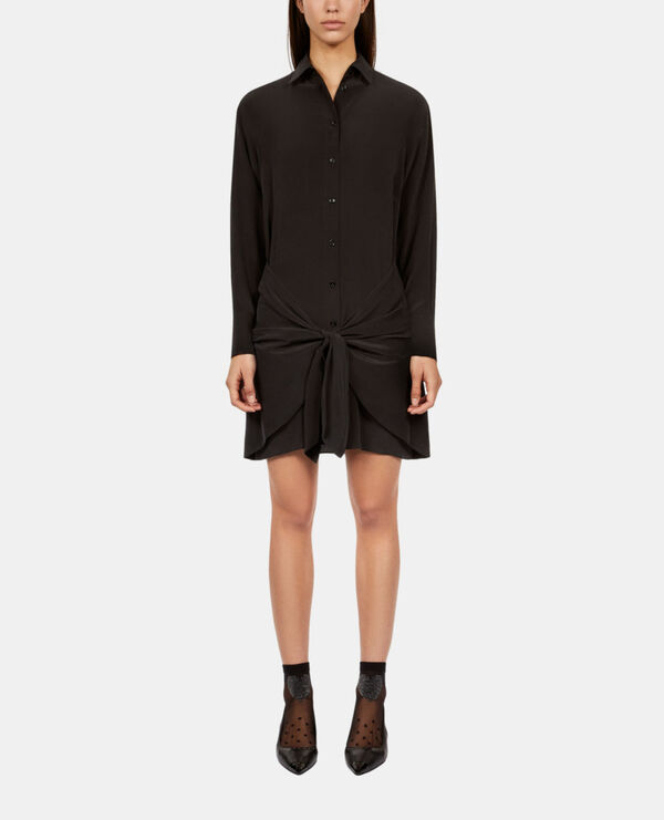 The Kooples DAMEN BLACK kurzes schwarzes hemdkleid mit schleife