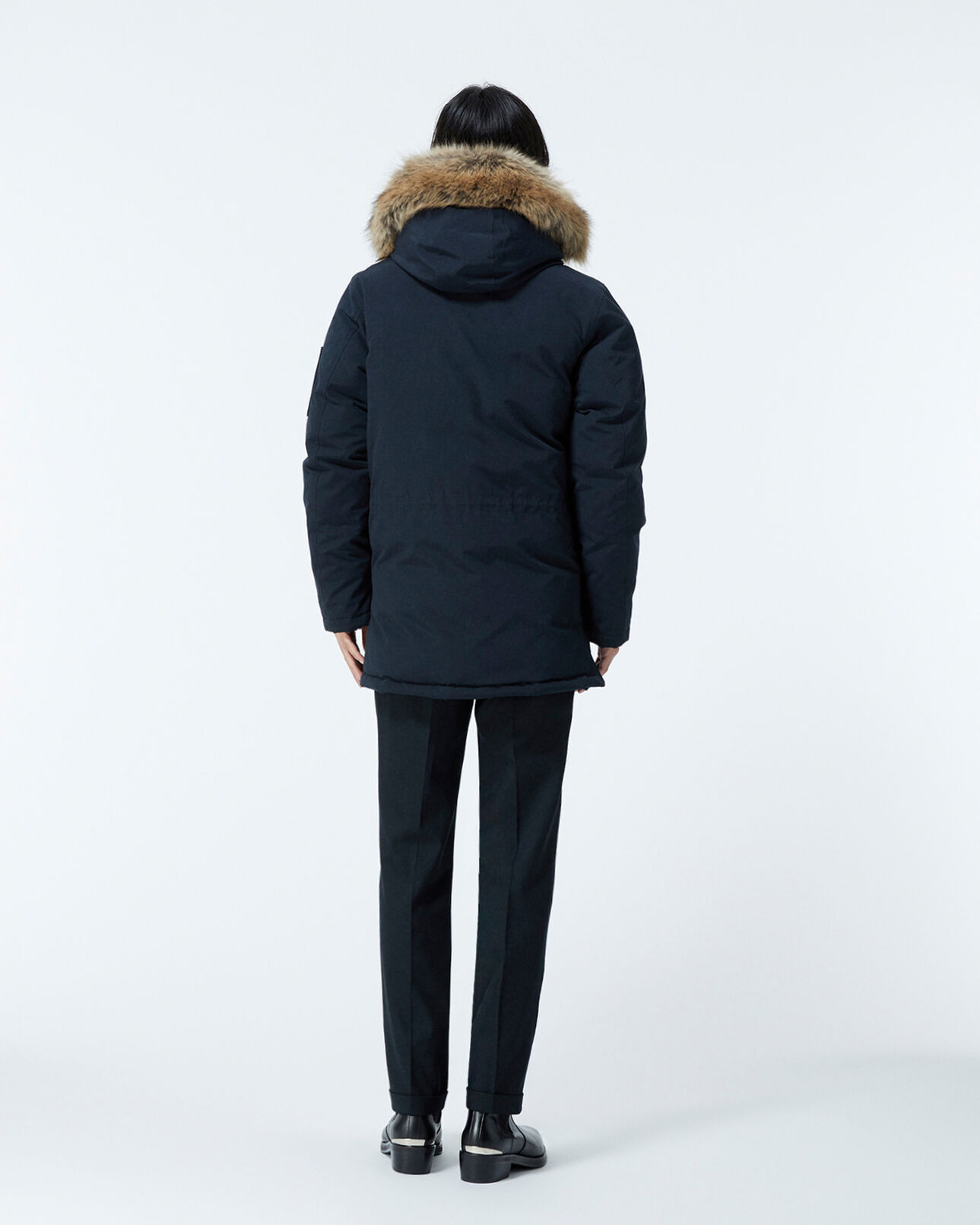 The Kooples HOMME DARK NAVY parka bleu marine longue à détail cuir