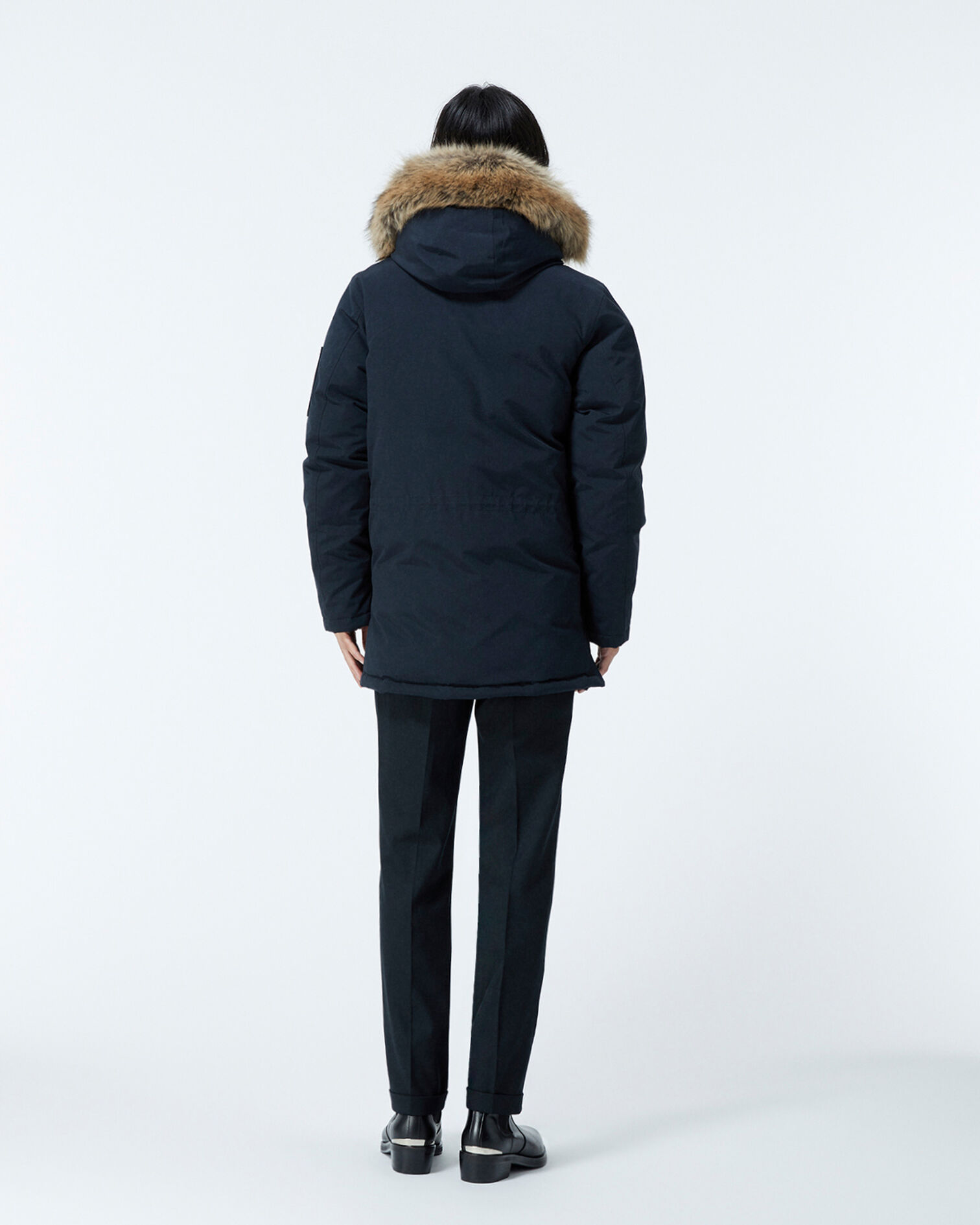 Parka bleu marine longue à détail cuir, DARK NAVY, hi-res image number null