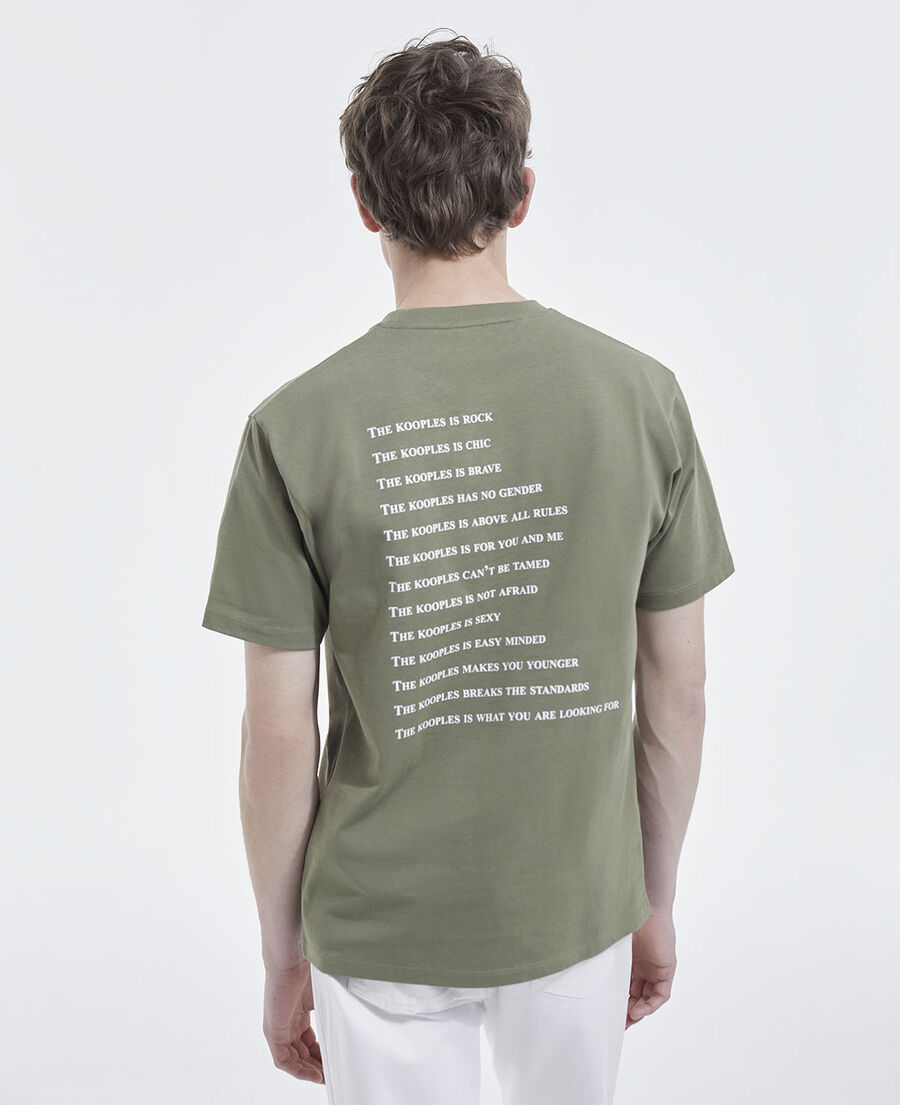 khaki cotton t-shirt with "what is" print