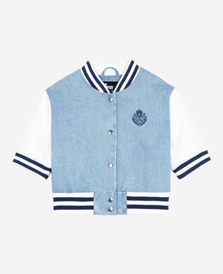 The Kooples FEMME BLUE WHITE blouson teddy manches courtes en denim