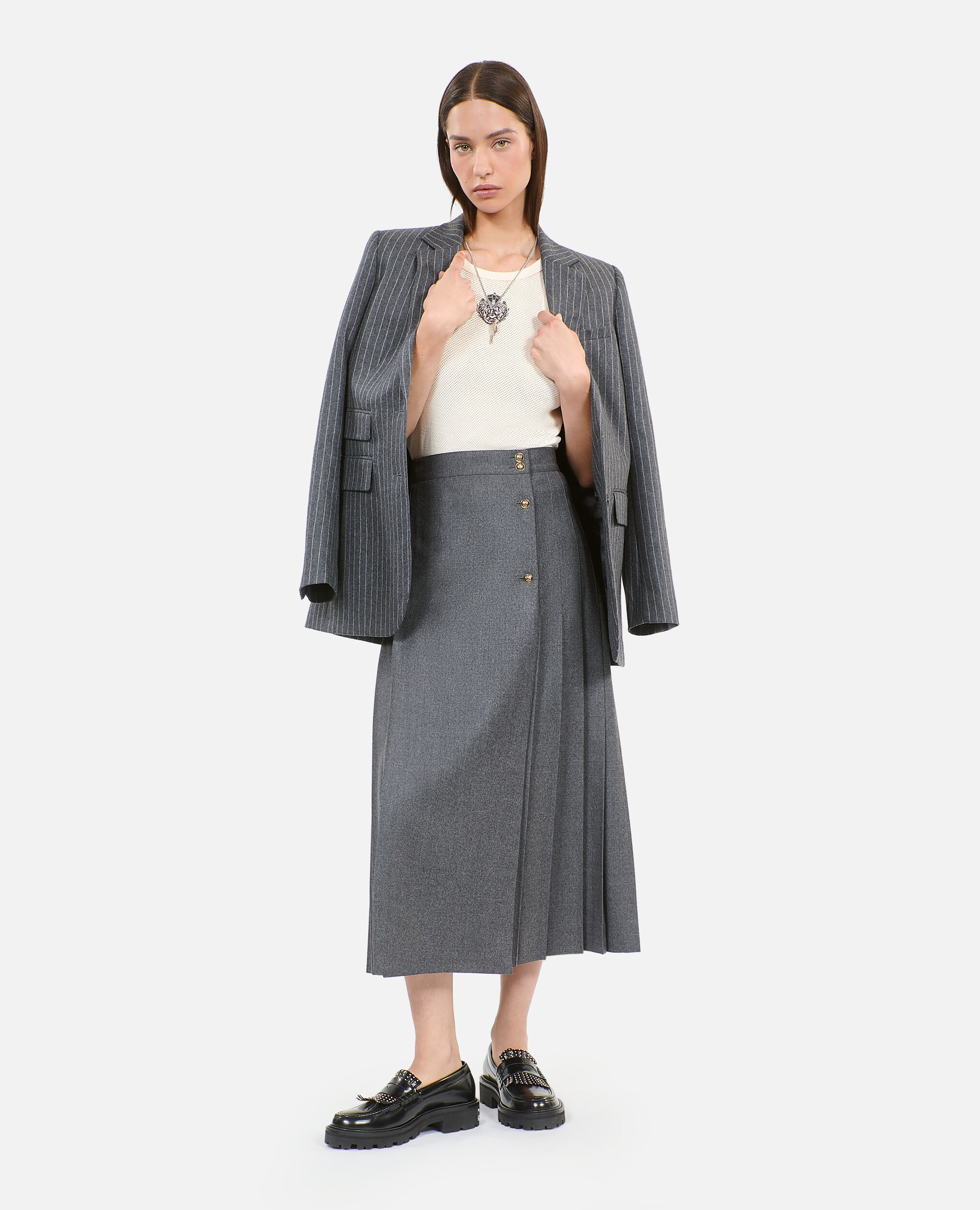 Grey pleated wool skirt sales