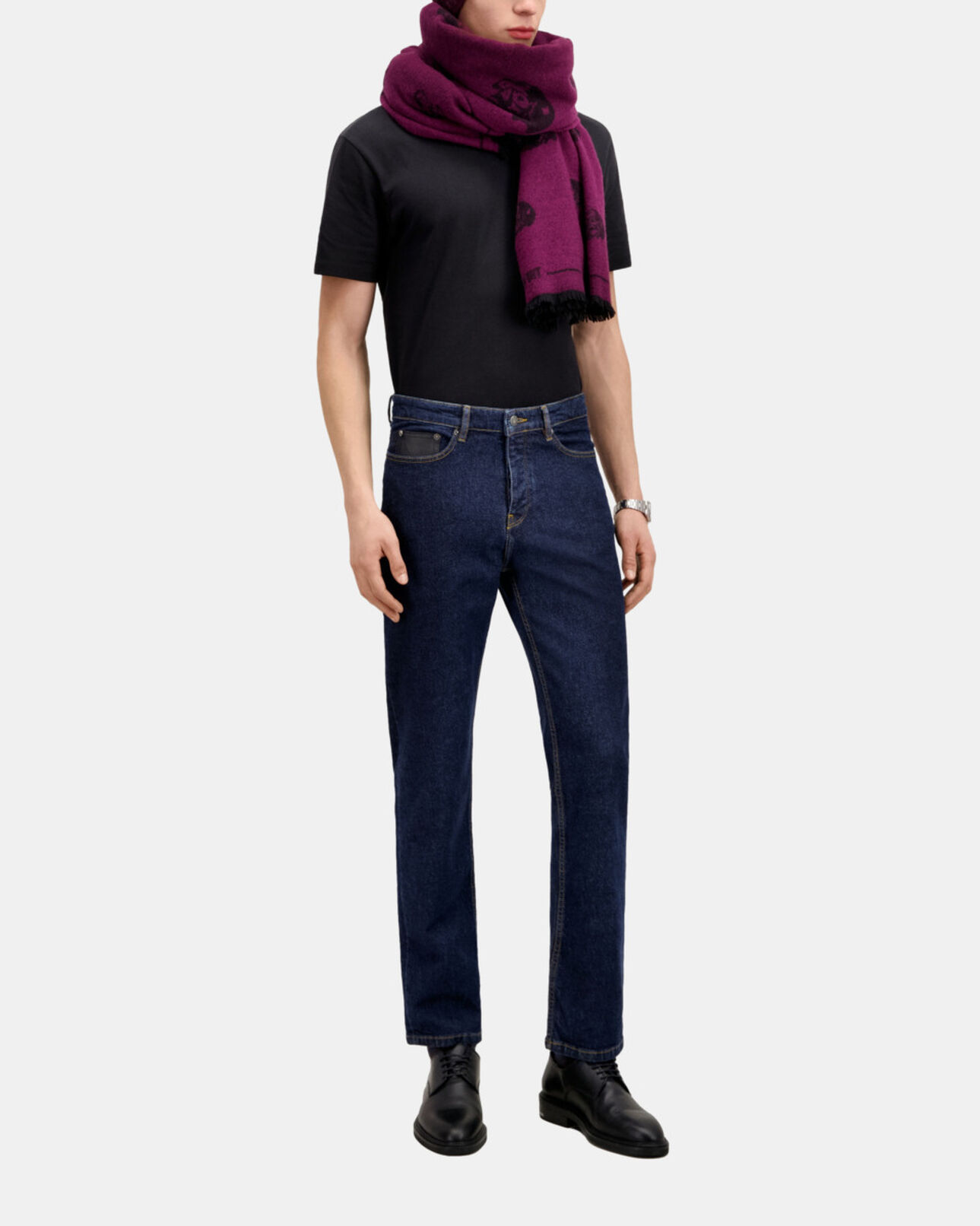 The Kooples HOMME BLUE BRUT jean bleu slim avec poche en cuir