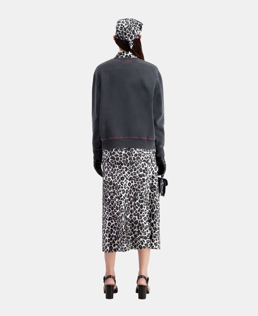 The Kooples F BLACK WASHED women's black sweatshirt with racing skull serigraphy