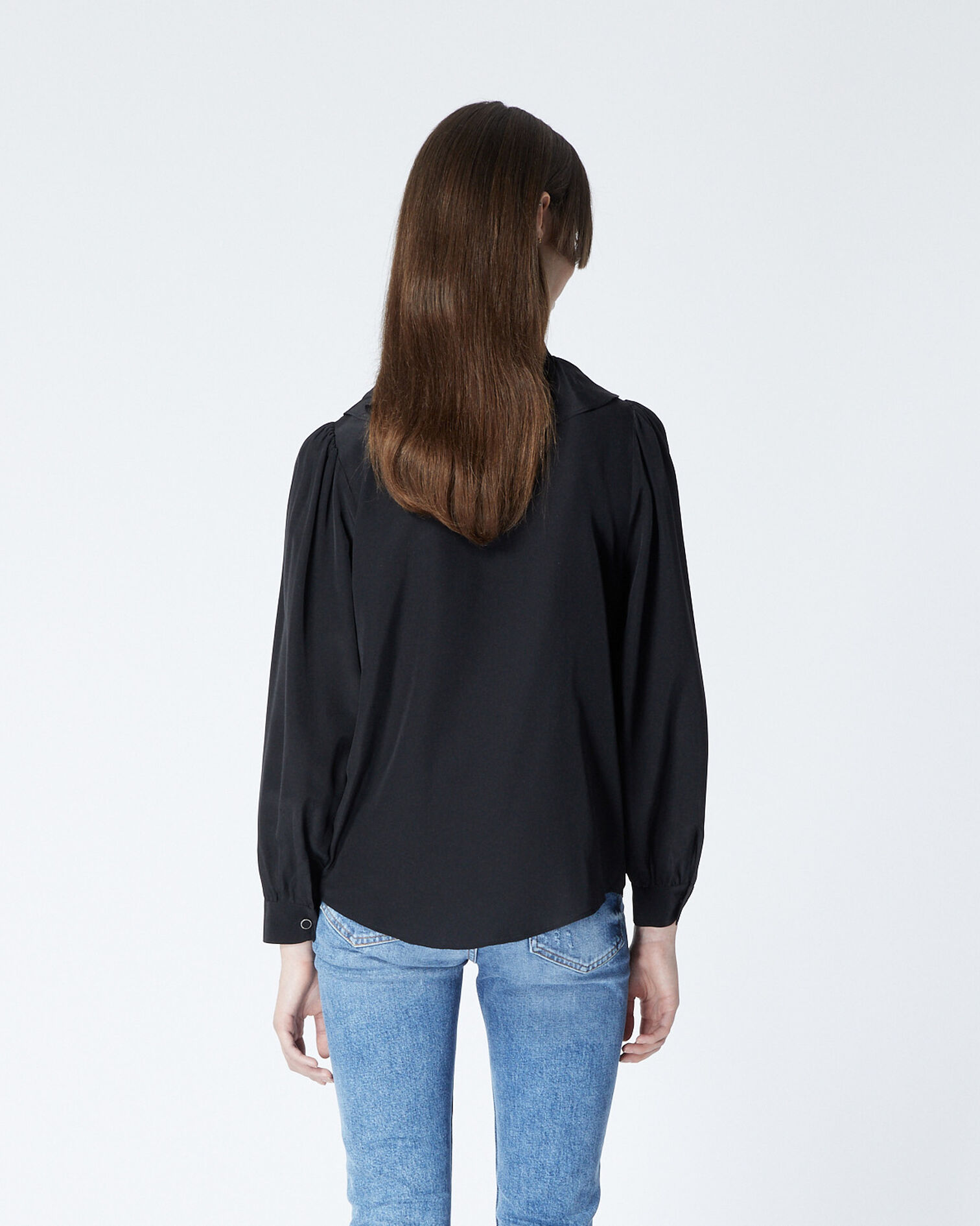 Black silk shirt with Peter Pan collar, BLACK, hi-res image number null