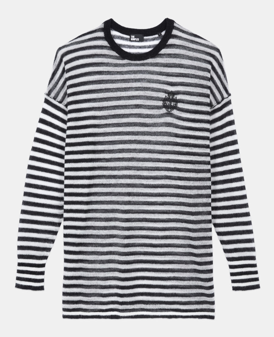 The Kooples FEMME BLACK / WHITE pull en mohair et laine &agrave; rayures