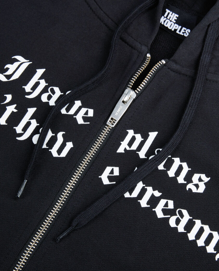 The Kooples HERREN BLACK WASHED schwarzes kapuzensweatshirt mit siebdruck