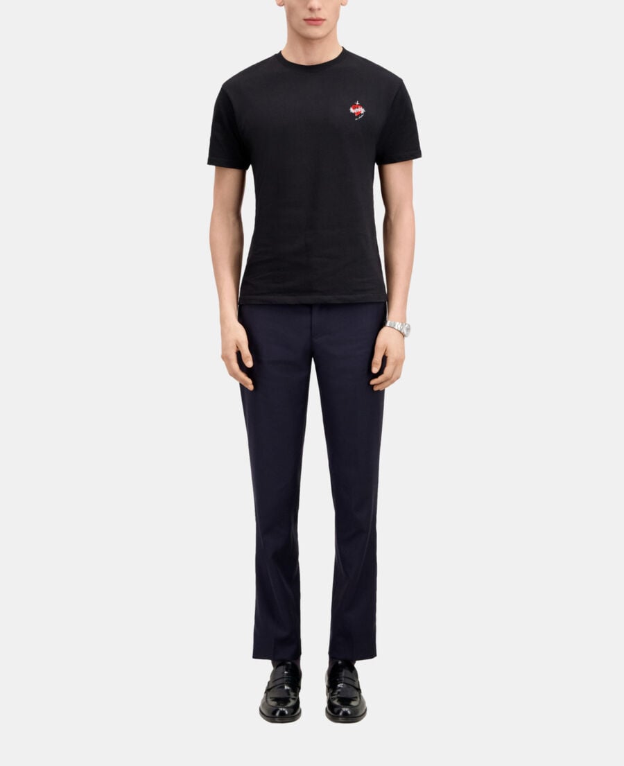 The Kooples H BLACK men's black t-shirt with dagger through heart embroidery