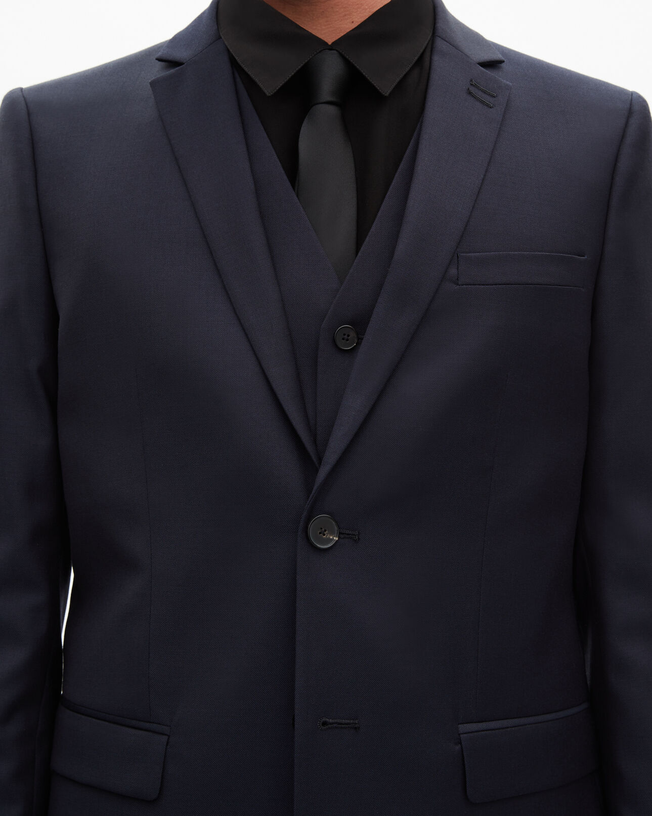 The Kooples HOMME DARK NAVY veste de costume en laine bleu coupe tailleur droite