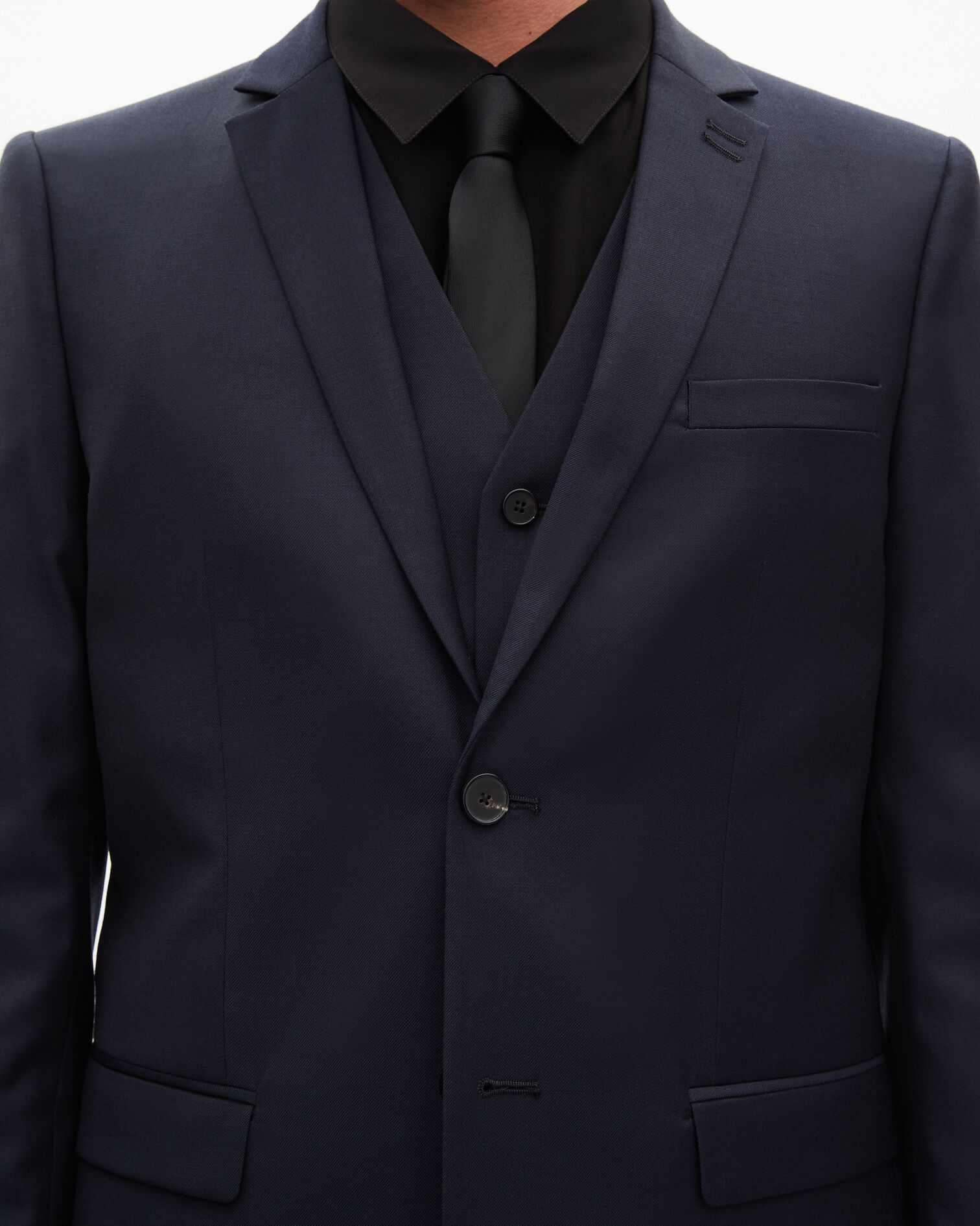 Veste de costume en laine bleu coupe tailleur droite, DARK NAVY, hi-res image number null